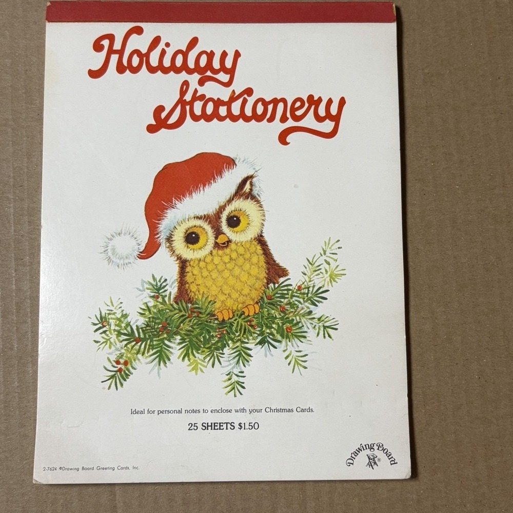 Vintage 1970s Drawing Board Christmas Stationery Santa Owl Retro Kitsch Writing